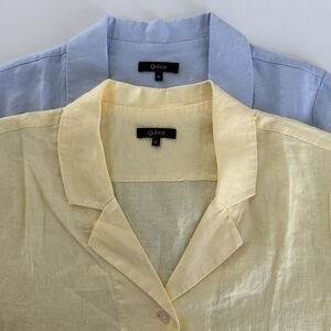 Quince European Linen Short Sleeve Shirt LOT 2 Women XL Soft Yellow/Light Blue